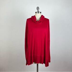 Anthropologie Bordeaux Red Ribbed Long Sleeve Cowlneck Top